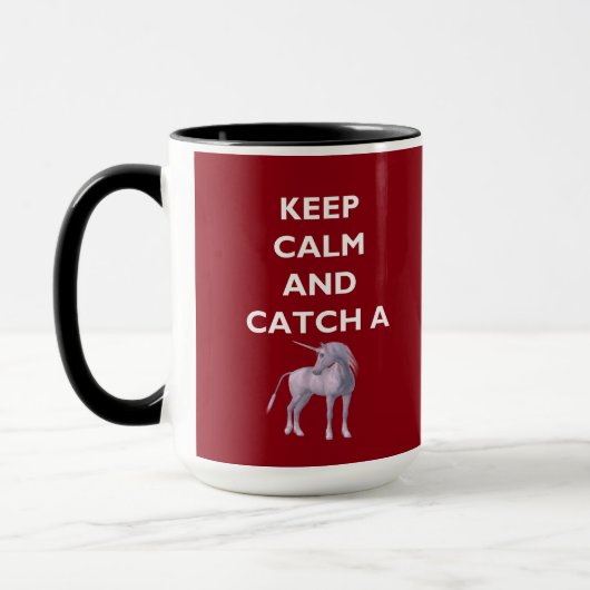 Behalt Ruhe Catch a Einhorn White Schriftart, Retr Tasse (Links)