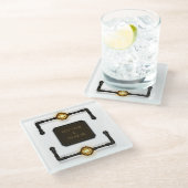 "Behalt Ruhe & Dampf" Eisenrohre und Gaslampen Glasuntersetzer (Schrägansicht)