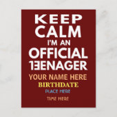 Behalt Ruhe, ich bin ein Offizieller Teenager Postkarte (Vorderseite)