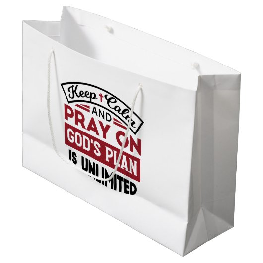 Behalt Ruhe und bete Gottes Plan ist unbegrenzt Zi Große Geschenktüte (Vorderseite Schrägansicht)
