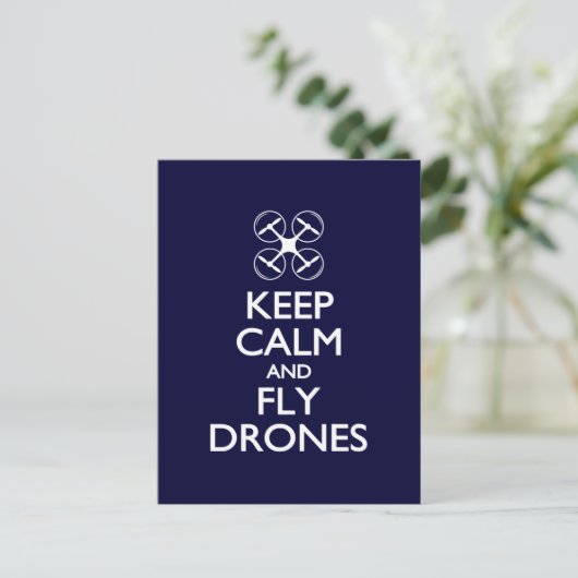 Behalt Ruhe und Fly Drones Postkarte (Stehend Vorderseite)
