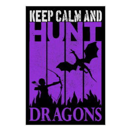 Behalt Ruhe und Jagd Drachen Archer Geeky Retro Poster