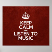Behalt Ruhe und lausche Musik, rotes Leder, Krone Poster (Vorne)