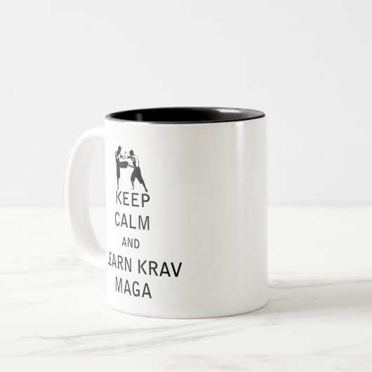 Behalt Ruhe und lernt Krav Maga Zweifarbige Tasse (Vorderseite Links)