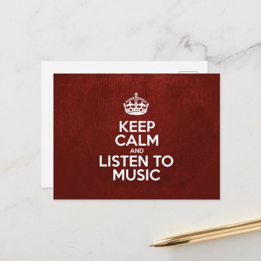Behalt Ruhe und Musik hören - Red Leather Postkarte (Vorderseite/Rückseite Beispiel)