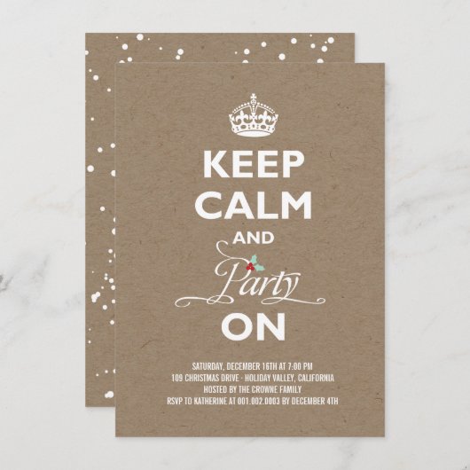 Behalt Ruhe und Party auf Kraft Funny Holiday Part Einladung (Vorne/Hinten)