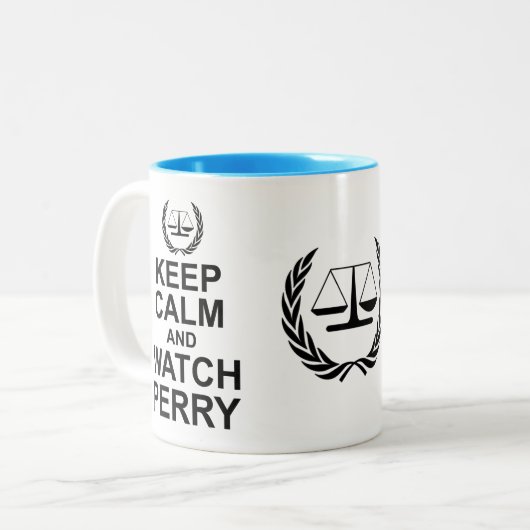 Behalt Ruhe und Perry  Rechtlicher Spaß Zweifarbige Tasse (Vorderseite Links)