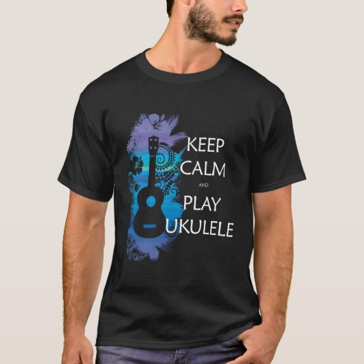 Behalt Ruhe und spiele Ukulele Tribal farbenfroh T-Shirt (Vorderseite)