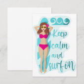 Behalt Ruhe und surfe auf brünettem Mädchen Dankeskarte (Vorne/Hinten)