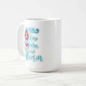 Behalt Ruhe und surfe auf brünettem Mädchen Kaffeetasse (Vorderseite Links)