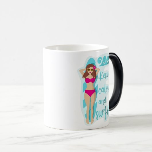 Behalt Ruhe und surfe auf brünettem Mädchen Verwandlungstasse (VorderseiteRechts)