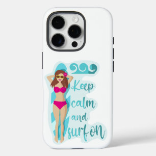 Behalt Ruhe und surfe auf der brünetten Girl Card iPhone 16 Pro Hülle