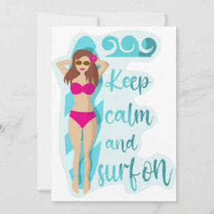 Behalt Ruhe und surfe auf der brünetten Girl Card Einladung