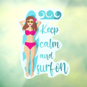Behalt Ruhe und surfe auf der brünetten Girl Card Fensteraufkleber (Blatt 3)