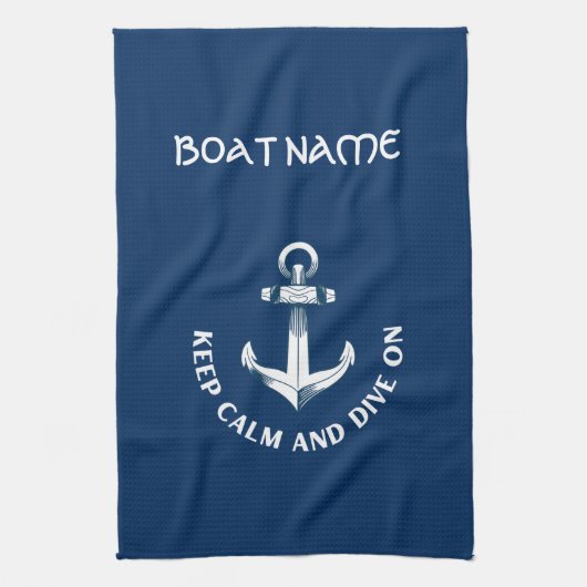 Behalt Ruhe und tauche auf, Anchor Navy Blau Geschirrtuch (Vertikal)