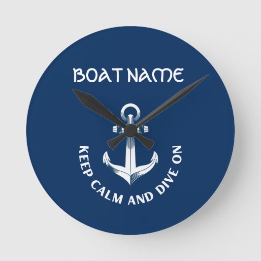 Behalt Ruhe und tauche auf, Anchor Navy Blau Runde Wanduhr (Vorderseite)