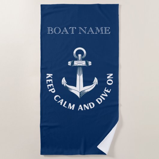 Behalt Ruhe und tauche auf, Anchor Navy Blau Strandtuch (Vorderseite)