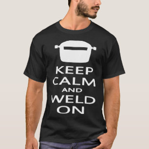 Behalt Ruhe und Weld auf sonnigen Schweißschweißen T-Shirt
