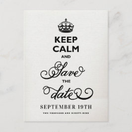 Behalt ruhig und Save the Date weiße Leinwand Funn Ankündigungspostkarte