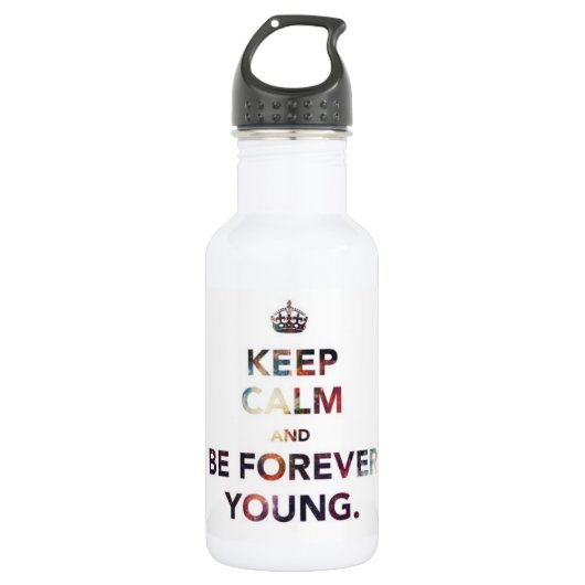 "Behalt ruhig und sei für immer jung" Einhornreise Trinkflasche (Vorderseite)