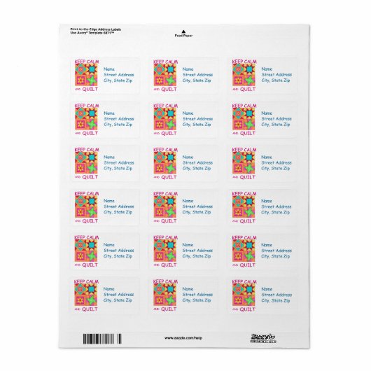 Behalt ruhiger und farbenfroher Patchwork-Blöcke Adressaufkleber (Vorne)