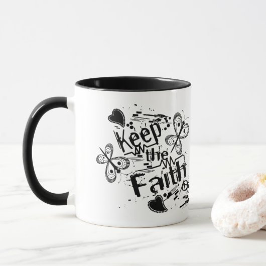 Behalt the Faith Retro Graffiti Christlich Coffee Tasse (Mit Donut)
