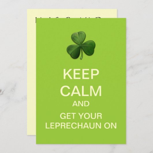 BEHALT von CALM und LEPRECHAUN auf individuelle Ei Einladung (Vorne/Hinten)