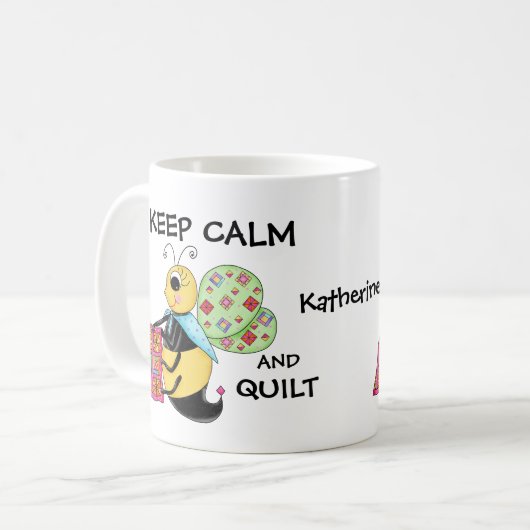 Behalt von Calm und Quilt Honey Bee Name Personali Kaffeetasse (Vorderseite Links)