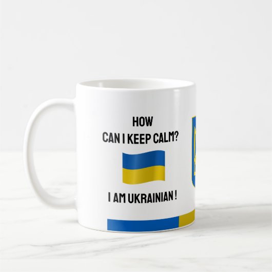 Behalt von Ruhe in der Ukraine und Funny Text, ukr Kaffeetasse (Links)
