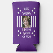 Behalten Lächeln fügen 2 Foto Streifen weiß lila Selters Dosenkühler (Vorderseite)