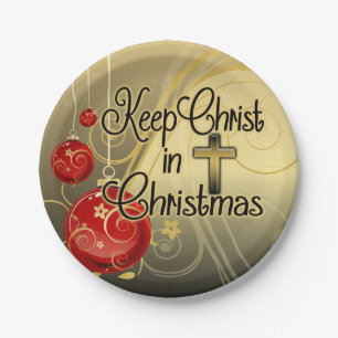 Behalten Sie Christus im Weihnachten, Gold/rotes Pappteller