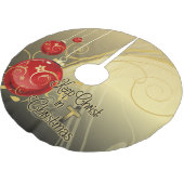 Behalten Sie Christus im Weihnachten, Gold/rotes Polyester Weihnachtsbaumdecke (Schrägansicht)