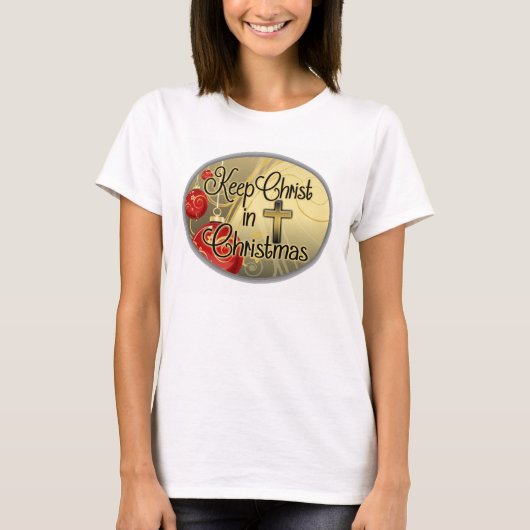 Behalten Sie Christus im Weihnachten, Gold/rotes T-Shirt (Vorderseite)