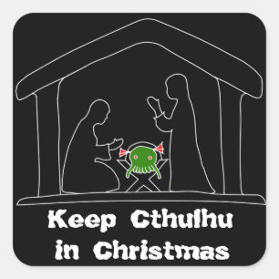 Behalten Sie Cthulhu im Weihnachten Quadratischer Aufkleber