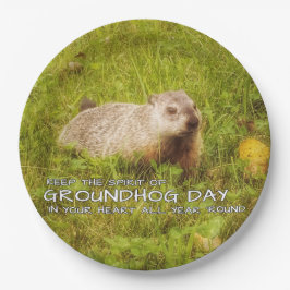 Behalten Sie den Geist des Groundhog TagesTellers Pappteller