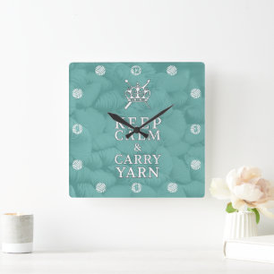 Behalten Sie Ruhe, Garn CraftRoom zu tragen Quadratische Wanduhr