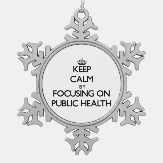 Behalten Sie Ruhe, indem Sie auf öffentliches Schneeflocken Zinn-Ornament (Vorderseite)