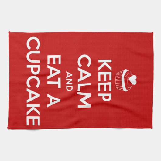 Behalten Sie Ruhe und essen Sie ein Kuchen-Rot Küchentuch (Horizontal)