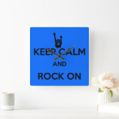 Behalten Sie Ruhe und Felsen an Quadratische Wanduhr (Zuhause)