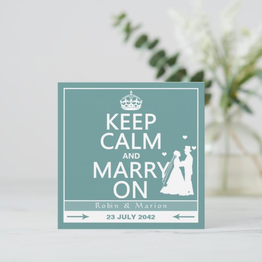 Behalten Sie Ruhe und heiraten Sie an - Braut und Einladung (Stehend Vorderseite)