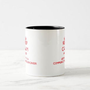 Behalten Sie Ruhe und hören Sie auf einen Zweifarbige Tasse