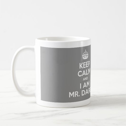 Behalten Sie Ruhe und ich bin Herr Darcy - Grau Kaffeetasse (Links)