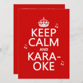 Behalten Sie Ruhe und Karaoke (fertigen Sie Farbe) Einladung (Vorne/Hinten)