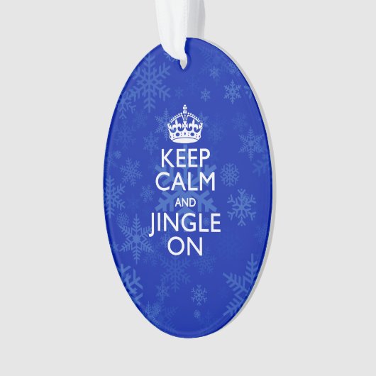 Behalten Sie Ruhe und Klingel auf blauen Ornament (Vorderseite)