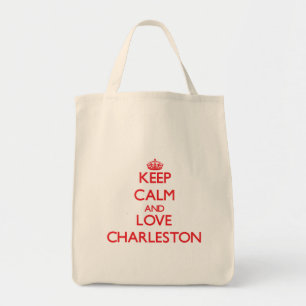 Behalten Sie Ruhe und Liebe Charleston Tragetasche