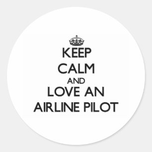 Behalten Sie Ruhe und Liebe ein Fluglinien-Pilot Runder Aufkleber