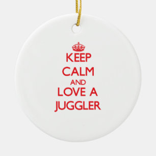 Behalten Sie Ruhe und Liebe ein Jongleur Keramikornament
