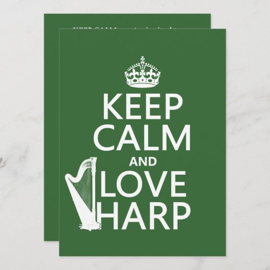 Behalten Sie Ruhe-und Liebe-Harfe (irgendeine Einladung (Vorne/Hinten)