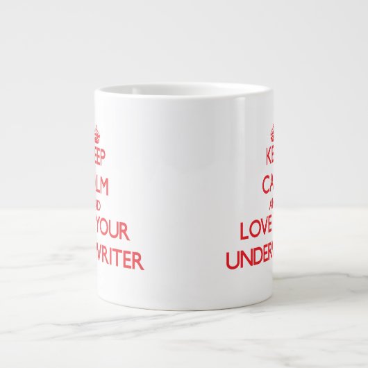 Behalten Sie Ruhe und Liebe Ihr Versicherer Jumbo-Tasse (Vorderseite)