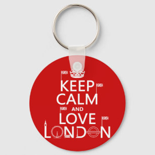 Behalten Sie Ruhe und Liebe London Schlüsselanhänger